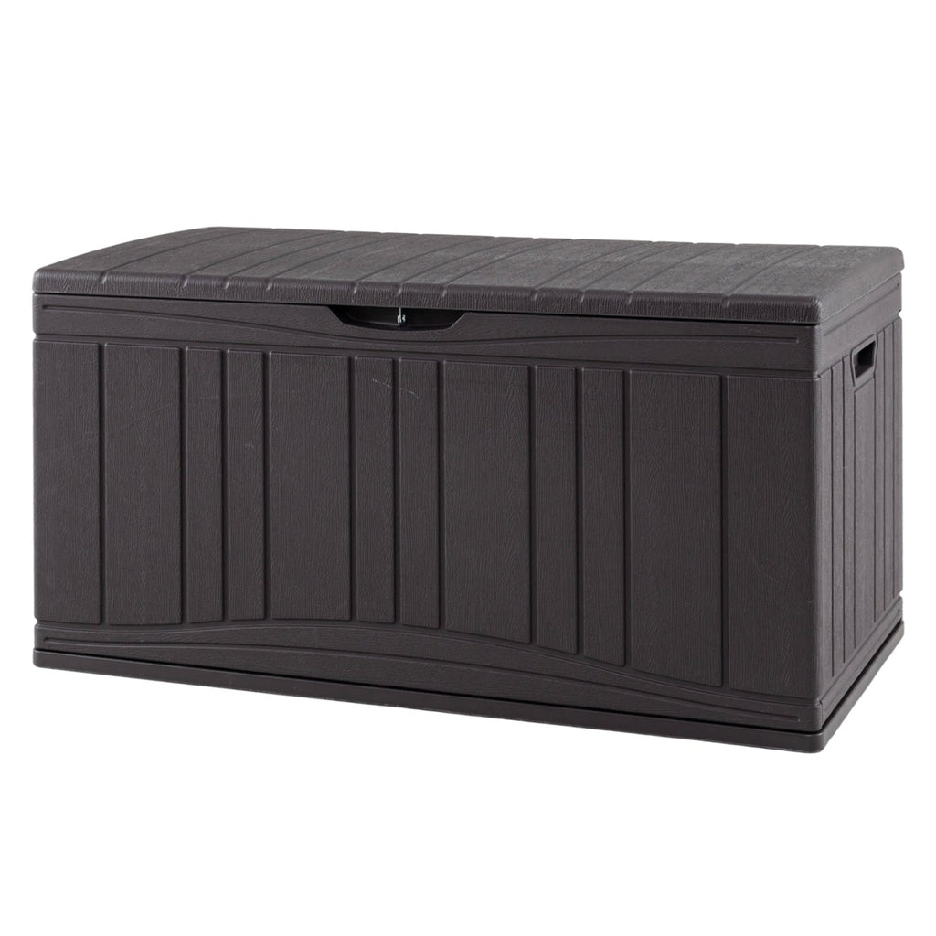 300 L Outdoor Deck Box with Lockable Lid for Garden Tools Cushions-Brown