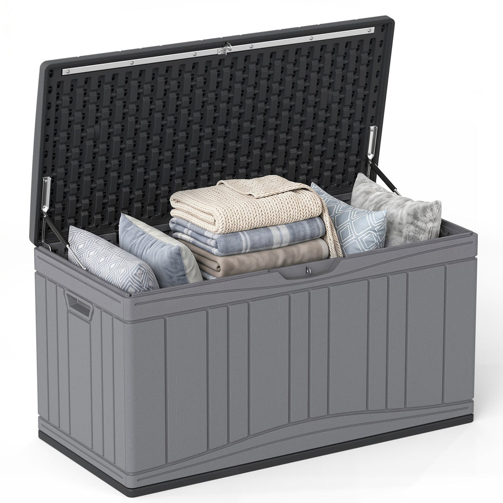 300 L Outdoor Deck Box with Lockable Lid for Garden Tools Cushions-Dark Gray