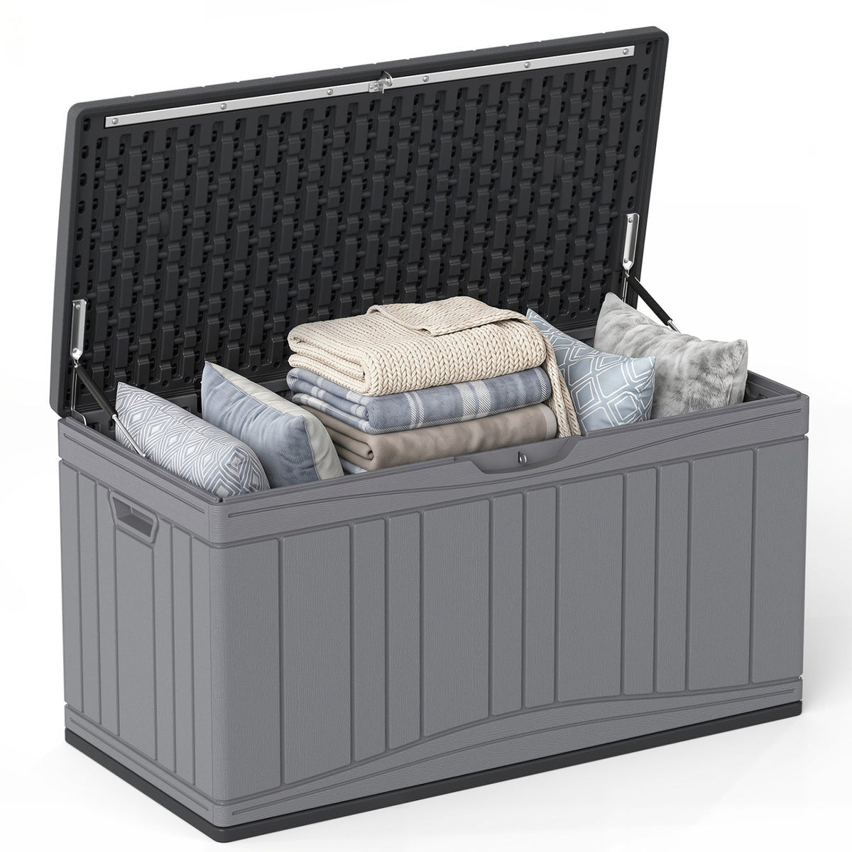 300 L Outdoor Deck Box with Lockable Lid for Garden Tools Cushions-Dark Gray