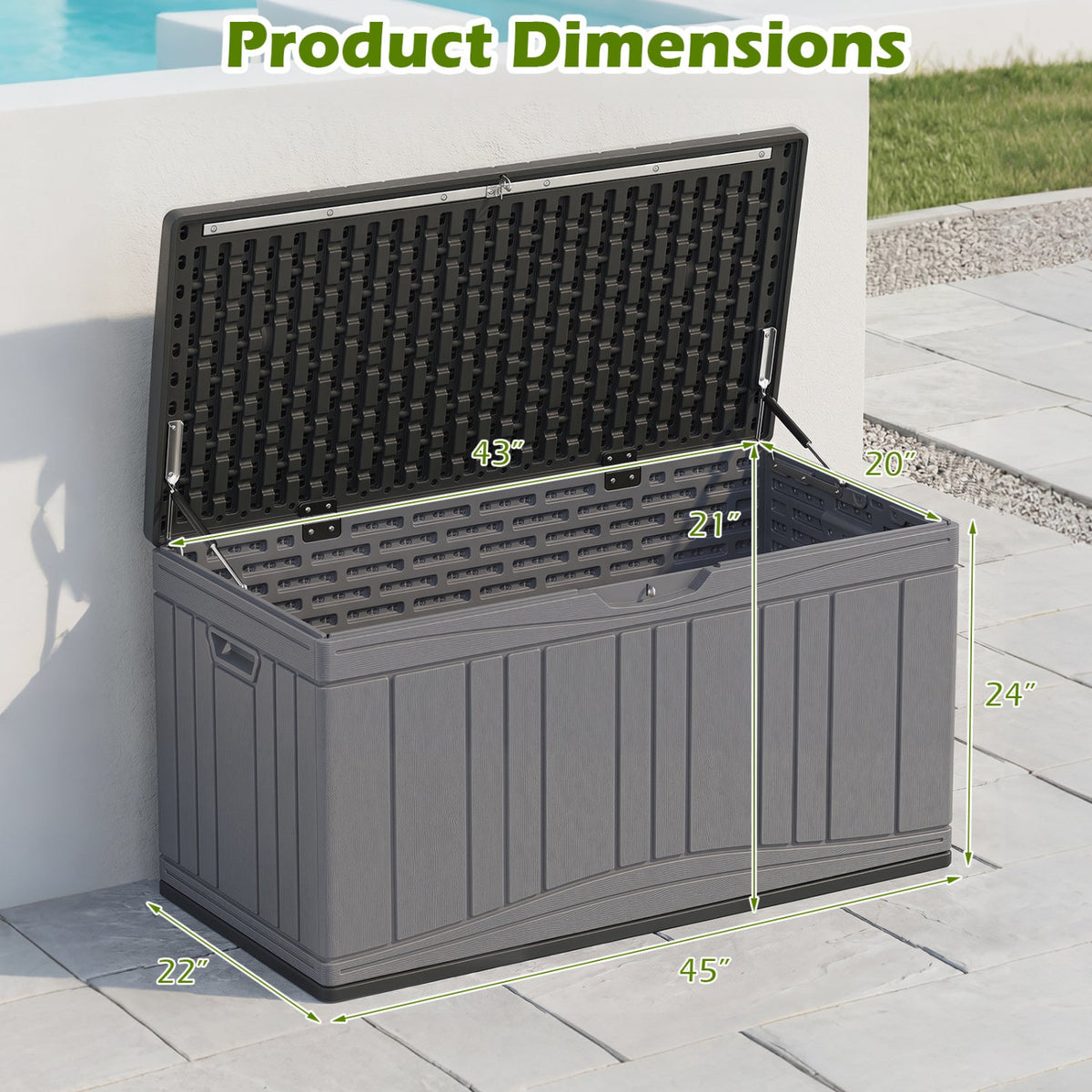 300 L Outdoor Deck Box with Lockable Lid for Garden Tools Cushions-Dark Gray
