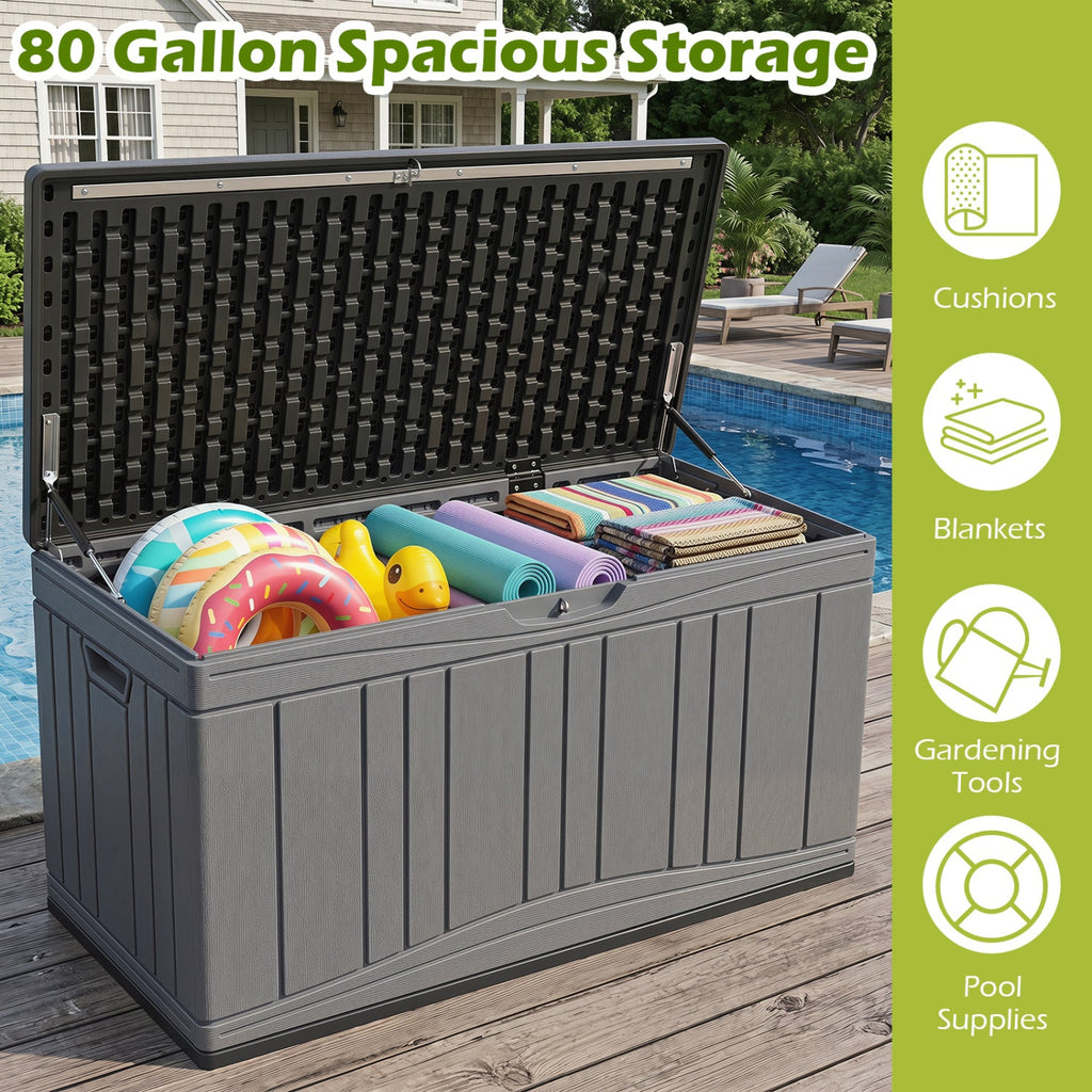 300 L Outdoor Deck Box with Lockable Lid for Garden Tools Cushions-Dark Gray