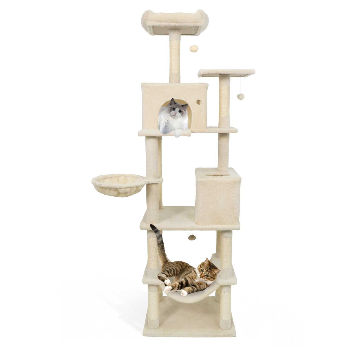 80 Inch Cat Tree with Two Condos, a Skylight Hole and Eleven Sisal Posts