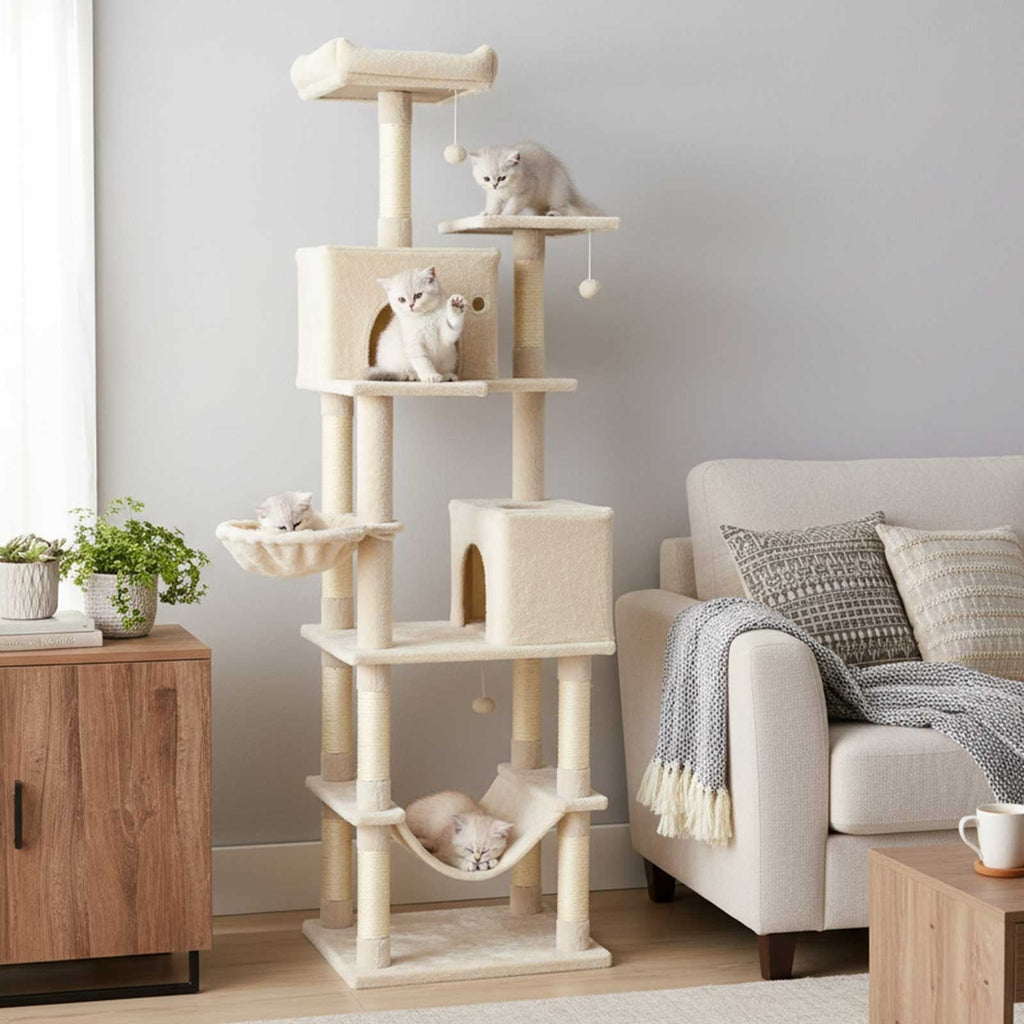 80 Inch Cat Tree with Two Condos, a Skylight Hole and Eleven Sisal Posts
