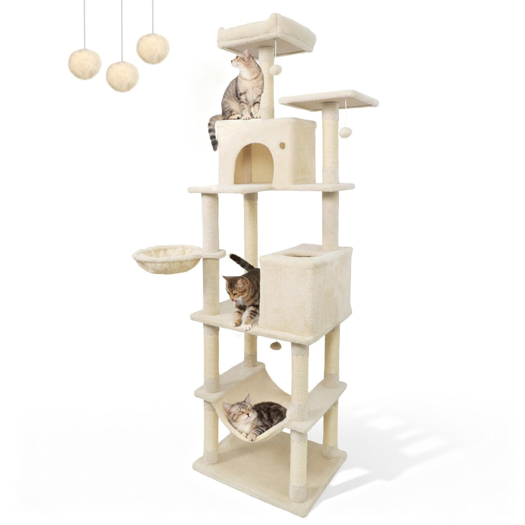 80 Inch Cat Tree with Two Condos, a Skylight Hole and Eleven Sisal Posts