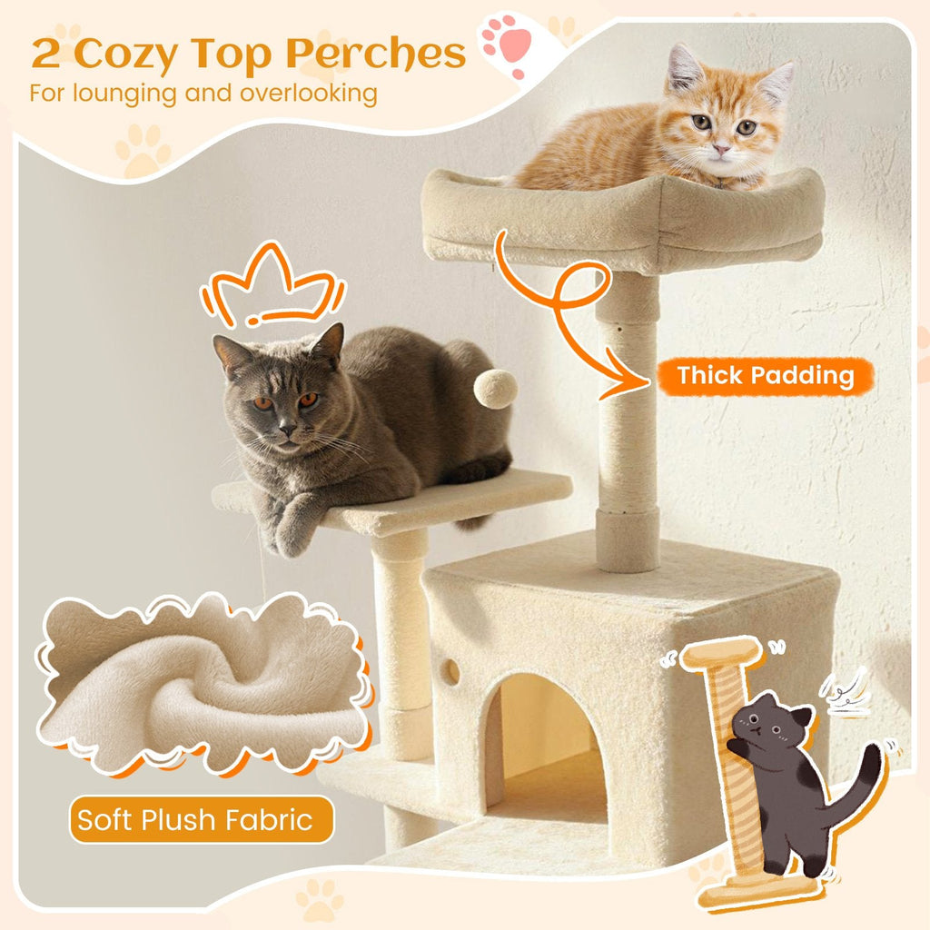 80 Inch Cat Tree with Two Condos, a Skylight Hole and Eleven Sisal Posts