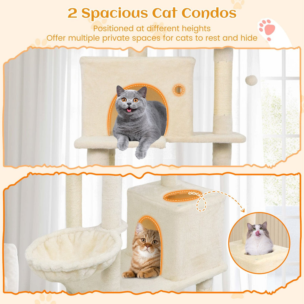 80 Inch Cat Tree with Two Condos, a Skylight Hole and Eleven Sisal Posts