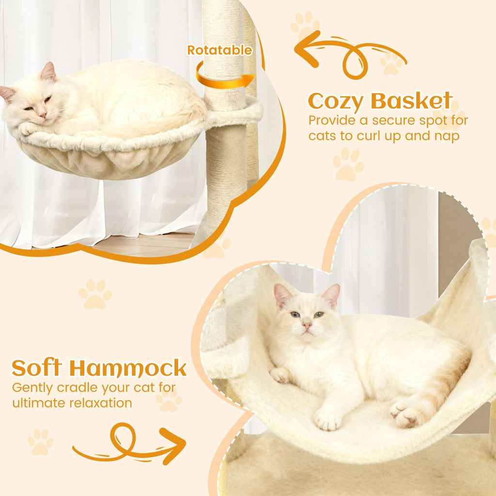80 Inch Cat Tree with Two Condos, a Skylight Hole and Eleven Sisal Posts