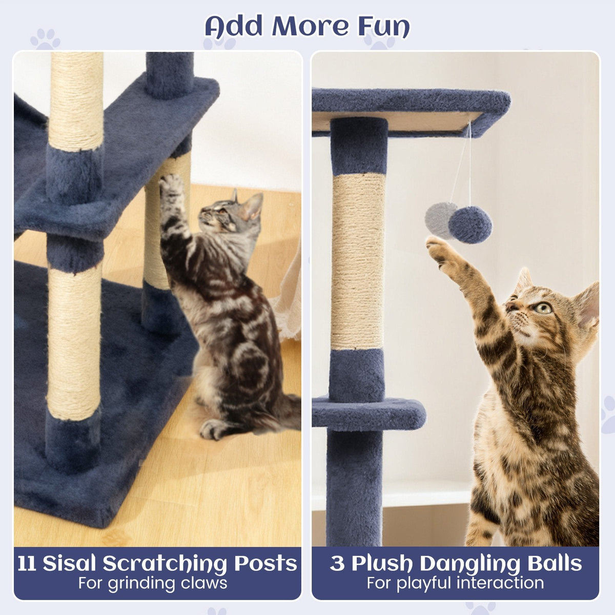 80 Inch Dark Grey Cat Tree with Two Condos, a Hammock and a Turning Basket