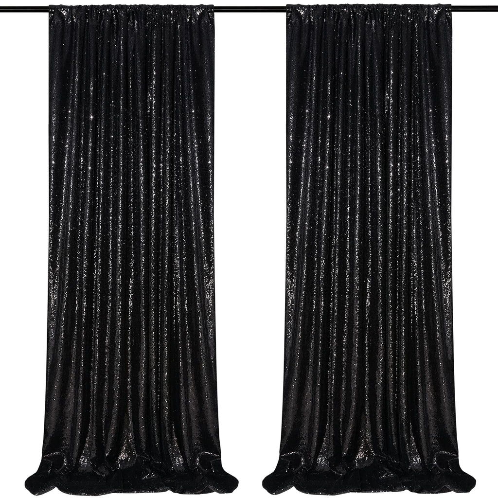 Black Sequin Backdrop 2 Panels 2FTx8FT Halloween Backdrop Curtains Party Decorations Birthday Wedding Photo Backdrop