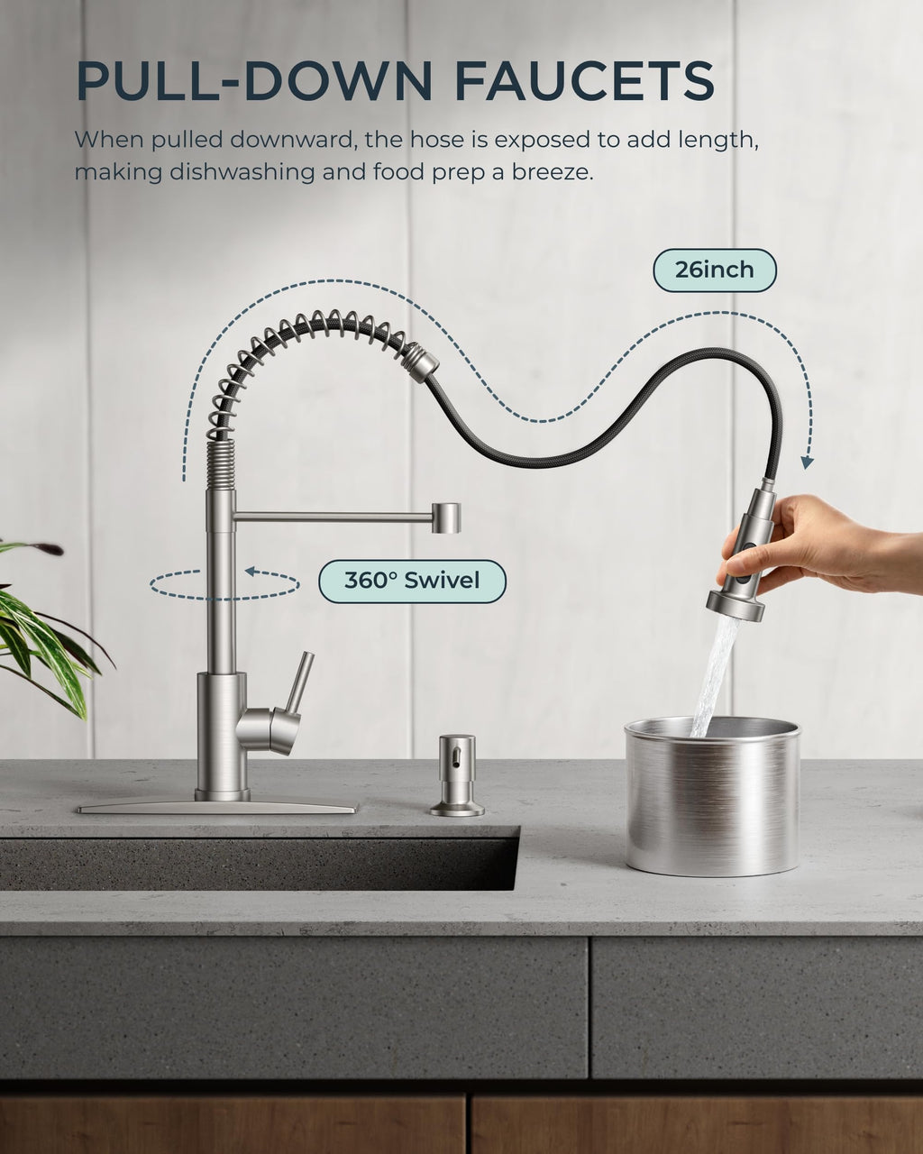FORIOUS Kitchen Faucets, Brushed Nickel Kitchen Sink Faucet with Pull Down Sprayer, Commercial Kitchen Faucet Stainless Steel, Classic Single Handle Pull Out Sink Faucets for RV Laundry Utility Room 🍁 All In One Marketplace Canada