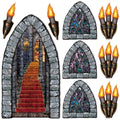 Beistle Medieval Stairway, Window & Torch Props, 9 Images, Haunted Castle Wall Decorations, Spooky Gothic Scene for Halloween Parties & Dungeon Themes, Printed Plastic Cutouts, 18” to 60”