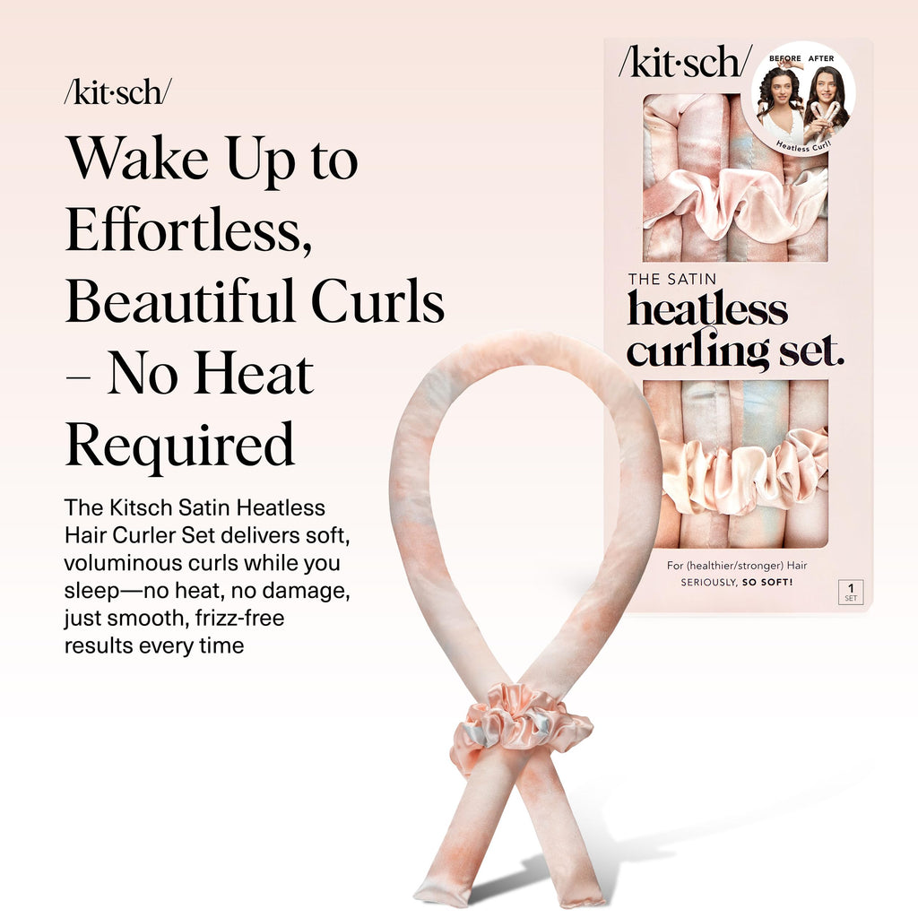 Kitsch Satin Heatless Curlers Set – Heatless Curls Overnight w/ 34" Hair Waver & 2 Satin Hair Scrunchies, Comfortable Hair Curlers to Sleep In for Frizz-Free, No Heat Damage Styling - Sunset Tie Dye 🍁 All In One Marketplace Canada