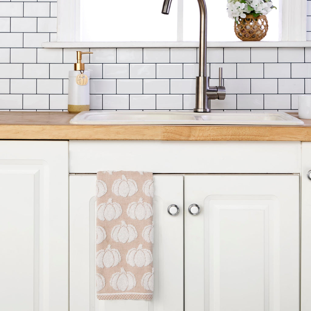 SKL Home Pumpkin Hand Towel 2pc Set for Bath/Kitchen/Bar & Gift, Tan