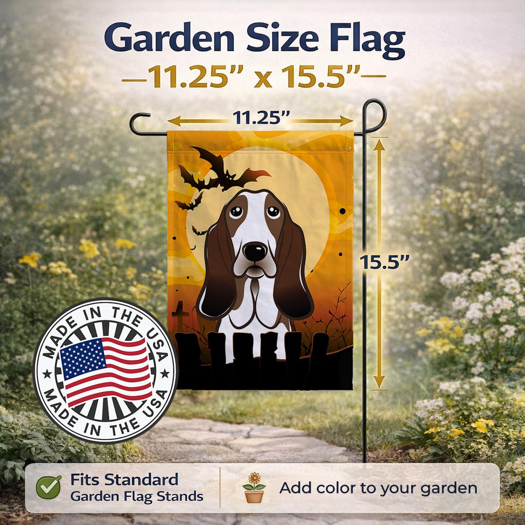 Caroline's Treasures BB1801GF Halloween Basset Hound Garden Size Flag, Small, Multicolor