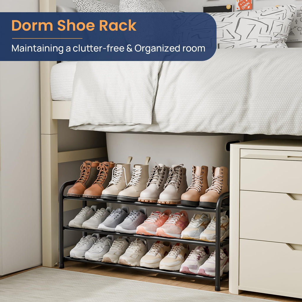 ENJOYBASICS Expandable Metal Shoe Racks for Closet, 3 Tier Adjustable Shoe Organizer Shelf, Black Free Standing Rack Storage for Entryway 🍁 All In One Marketplace Canada