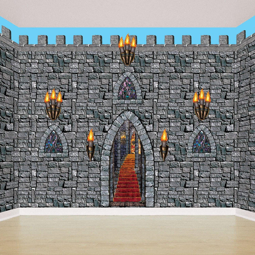 Beistle Medieval Stairway, Window & Torch Props, 9 Images, Haunted Castle Wall Decorations, Spooky Gothic Scene for Halloween Parties & Dungeon Themes, Printed Plastic Cutouts, 18” to 60”