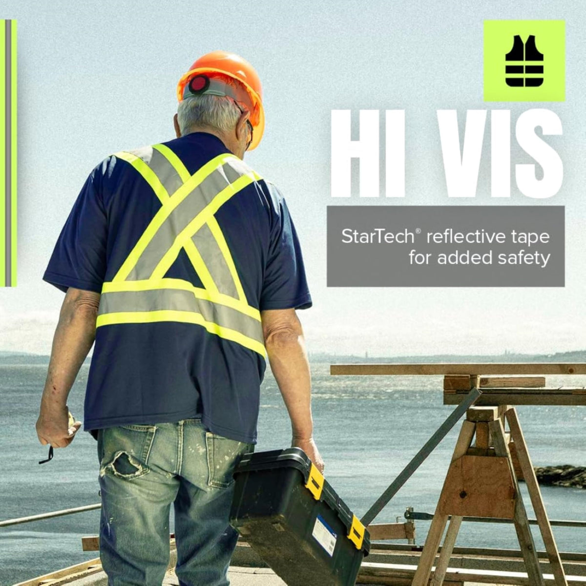 Pioneer Hi-Vis Work T-Shirt — Class 1, Navy, Medium