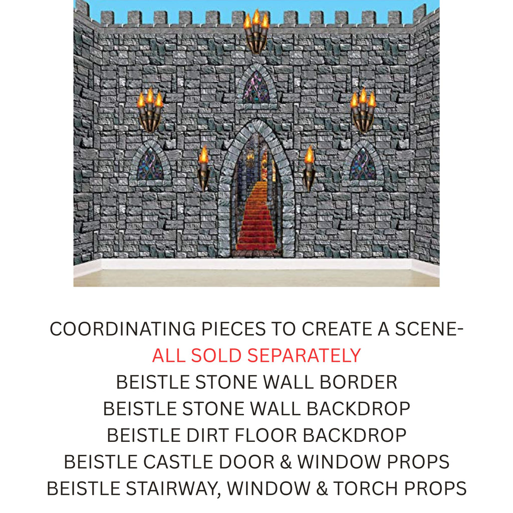 Beistle Medieval Stairway, Window & Torch Props, 9 Images, Haunted Castle Wall Decorations, Spooky Gothic Scene for Halloween Parties & Dungeon Themes, Printed Plastic Cutouts, 18” to 60”