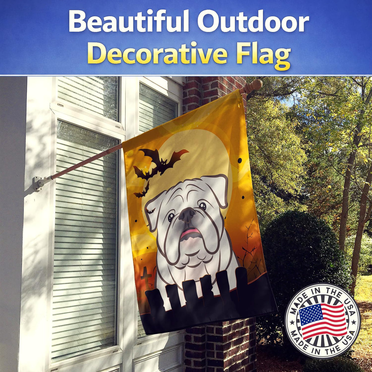 Caroline's Treasures BB1778CHF Halloween White English Bulldog Canvas House Size Flag, Multicolor, Large