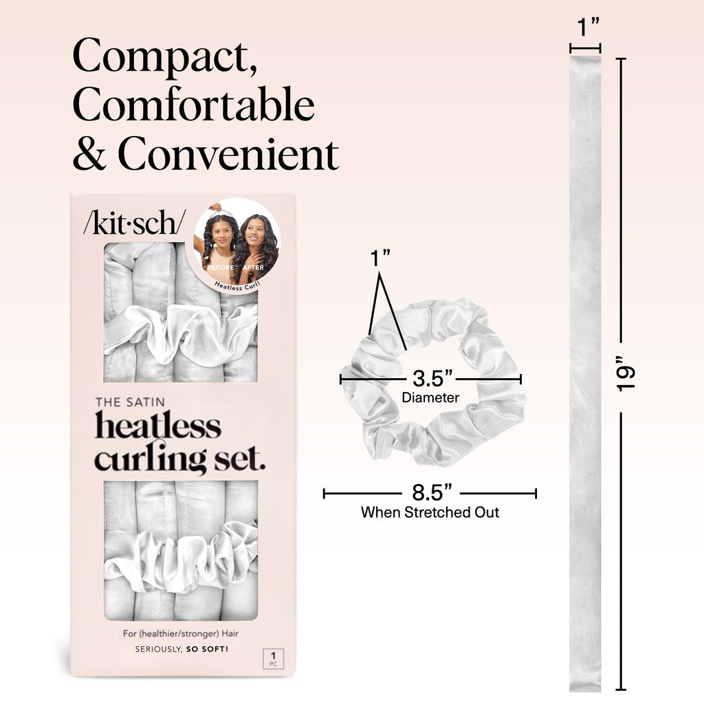 Kitsch Satin Heatless Curlers Set – Heatless Curls Overnight w/ 34" Hair Waver & 2 Satin Hair Scrunchies, Comfortable Hair Curlers to Sleep In for Frizz-Free, No Heat Damage Styling - Ivory 🍁 All In One Marketplace Canada