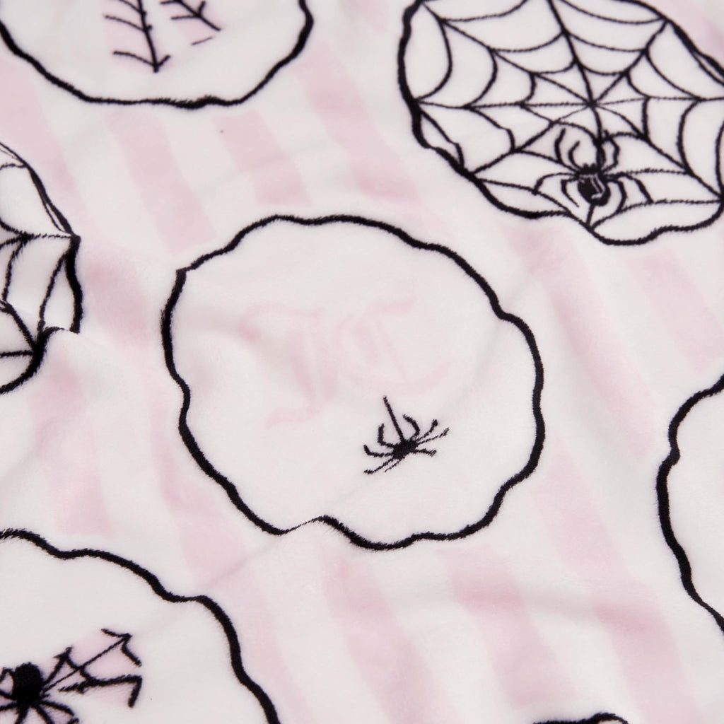 Juicy Couture Spider Stripe Halloween Plush Throw Blanket, Soft Polyester Decorative Throw for Sofa or Bed, Light Pink, 50"x60"
