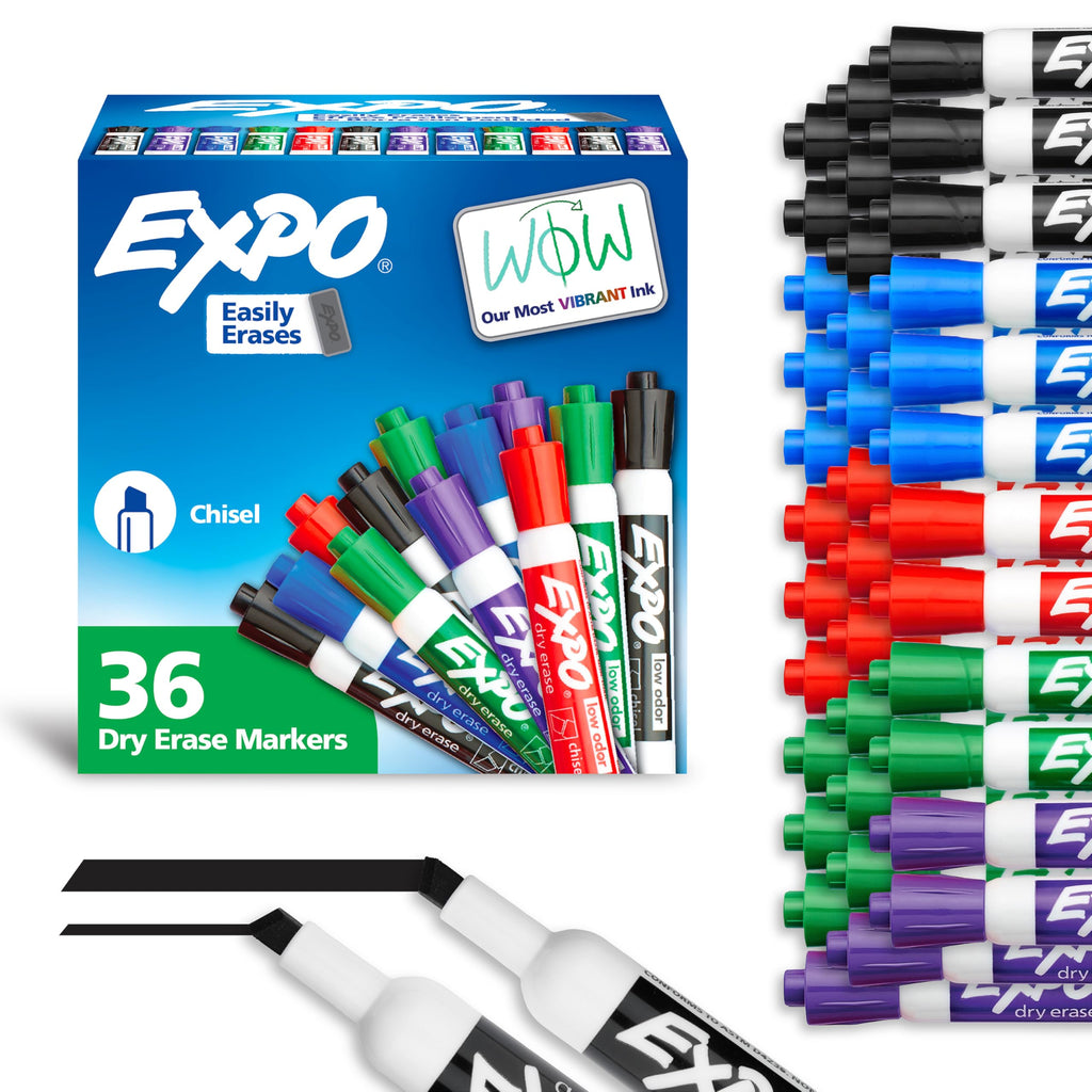 EXPO Dry Erase Markers, Low Odour Ink, Assorted Colours, Chisel Tip, 36 Count 🍁 All In One Marketplace Canada