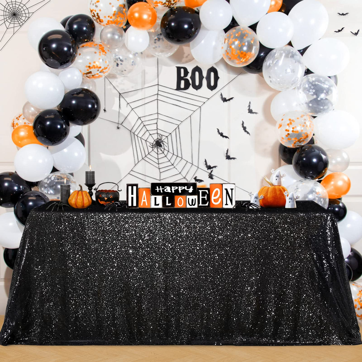 B-Cool 60x102-inch Black Sequin Table Linens Halloween Tablecloth Seamless Glitter Tablecloth Wedding Sequin Tablecloth