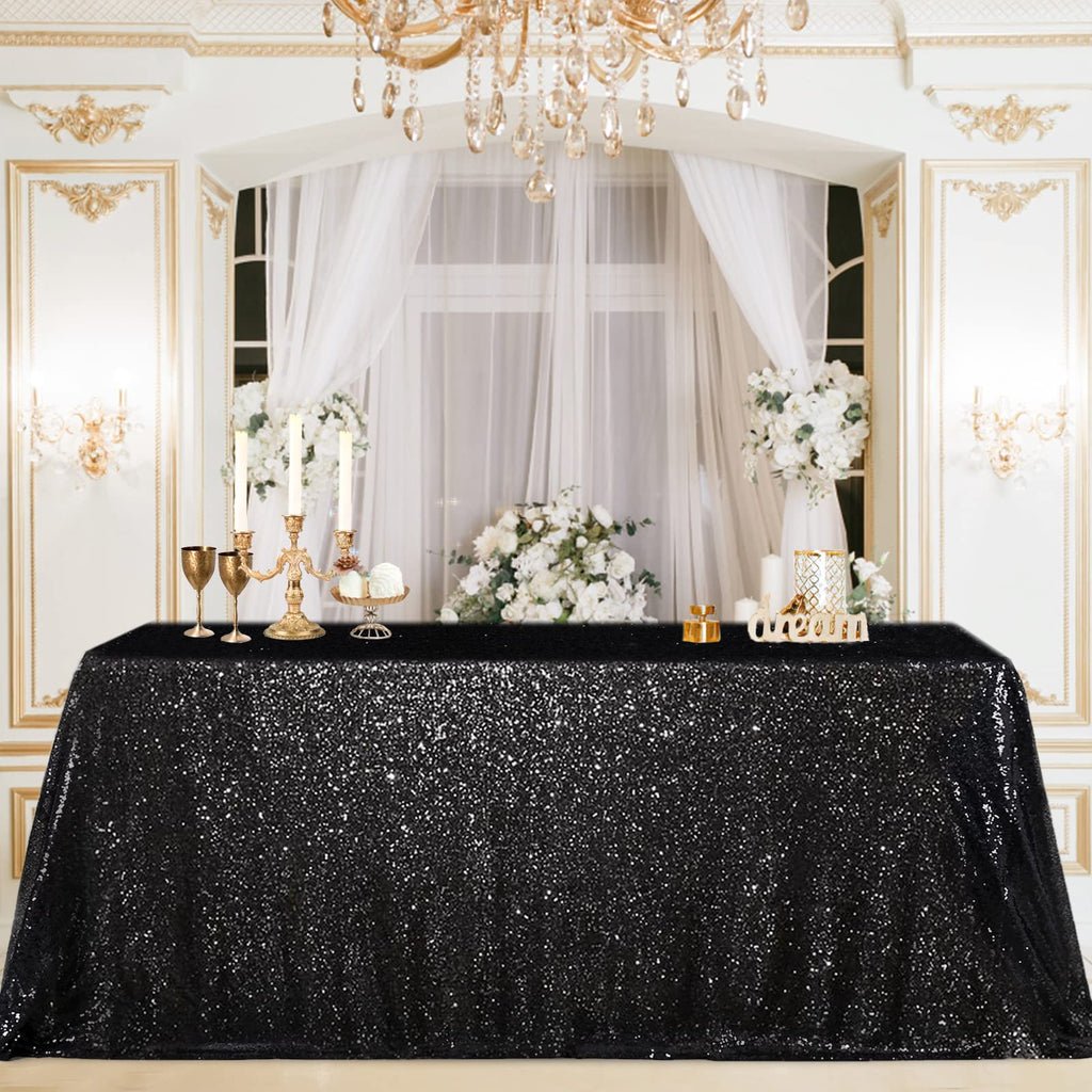 B-Cool 60x102-inch Black Sequin Table Linens Halloween Tablecloth Seamless Glitter Tablecloth Wedding Sequin Tablecloth