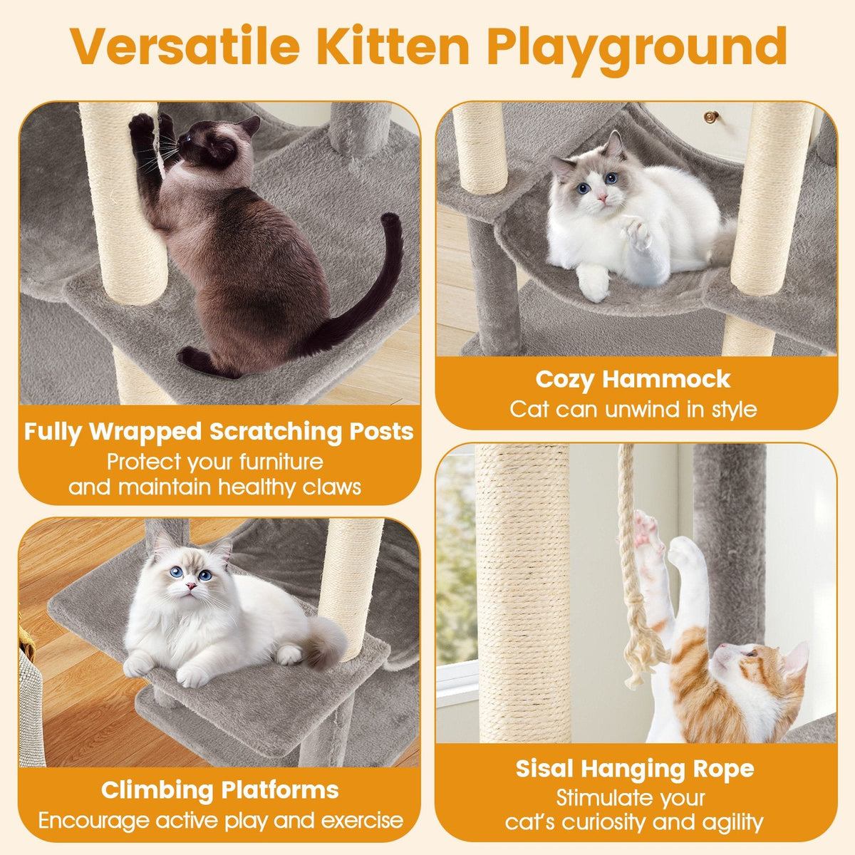 81 Inch Cat Tree with a Skylight Condo, a Porch Condo and Two Padded Perches
