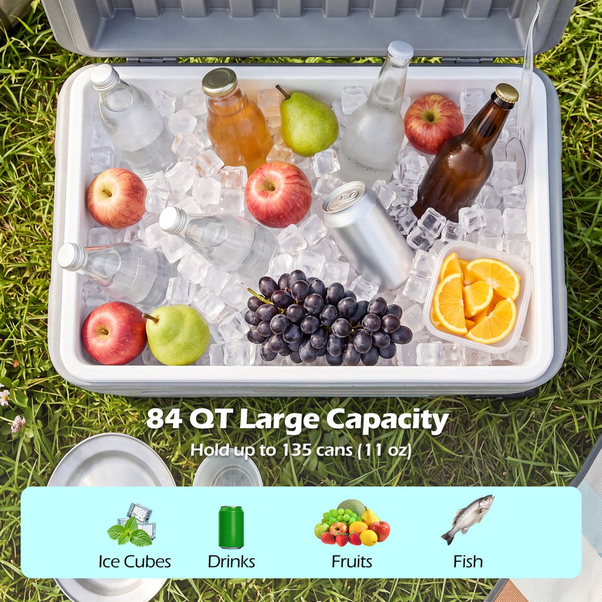 84 Quart Portable Wheeled Ice Cooler with Foldable Pull-Gray