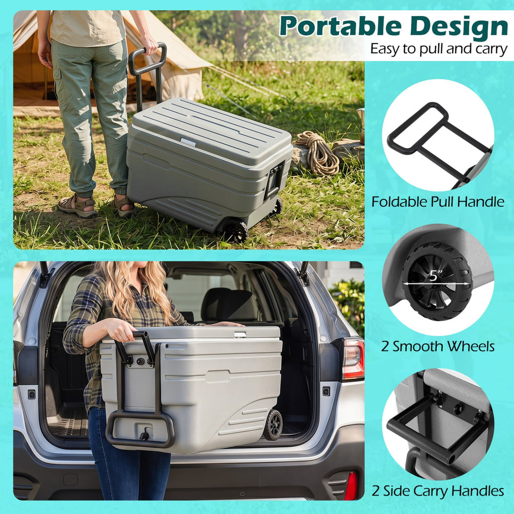 84 Quart Portable Wheeled Ice Cooler with Foldable Pull-Gray