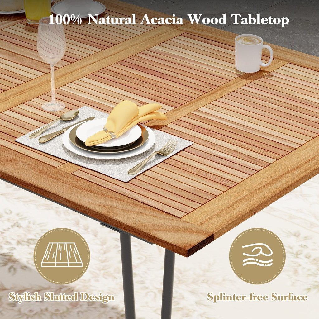 86.5 Inch Rectangular Patio Dining Table for 8 with Acacia Wood Tabletop and Umbrella Hole
