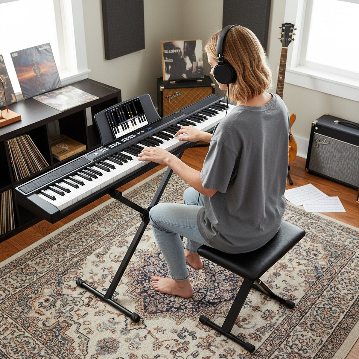 88-Key Electric Piano Keyboard with Adjustable Stand and, Portable Bag-Black