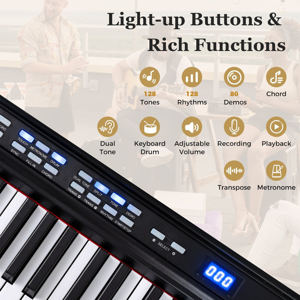 88-Key Electric Piano Keyboard with Adjustable Stand and, Portable Bag-Black