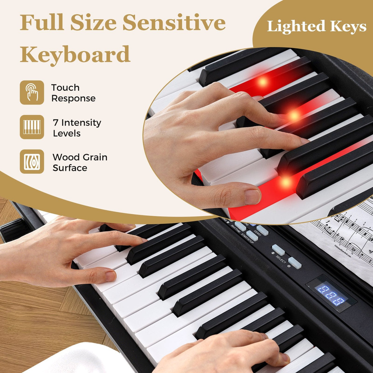 88-Key Electric Piano Keyboard with Adjustable Stand and, Portable Bag-Black