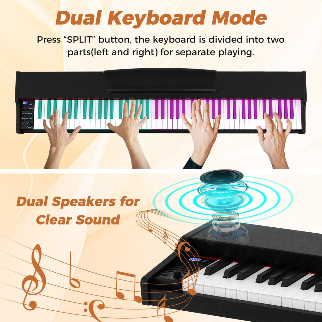 88-Key Keyboard Piano Set with Adjustable Stand-Black