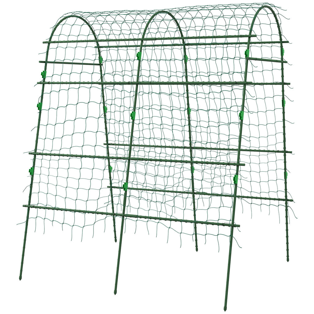 Arched Garden Trellis w/ Climbing Net Metal Cucumber Plant Trellis A-Frame for Climbing Plants 57" x 66" x 81"