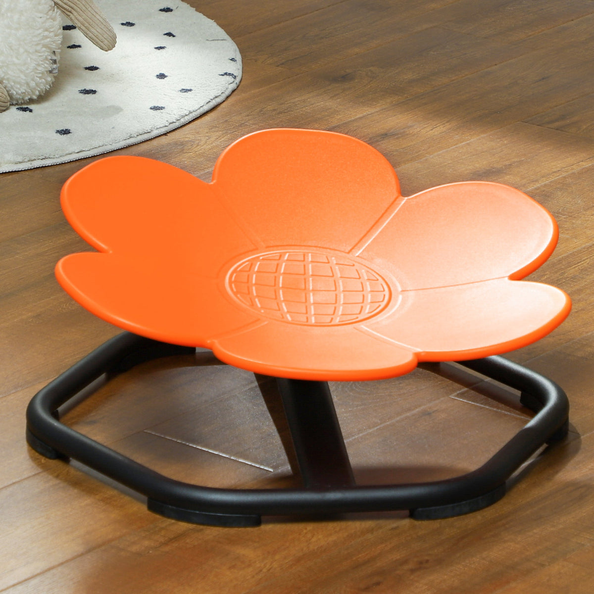 Flower-Shaped Kids Swivel Chair, Non-Slip Sensory Spinning Chair for Physical Coordination Training, Orange
