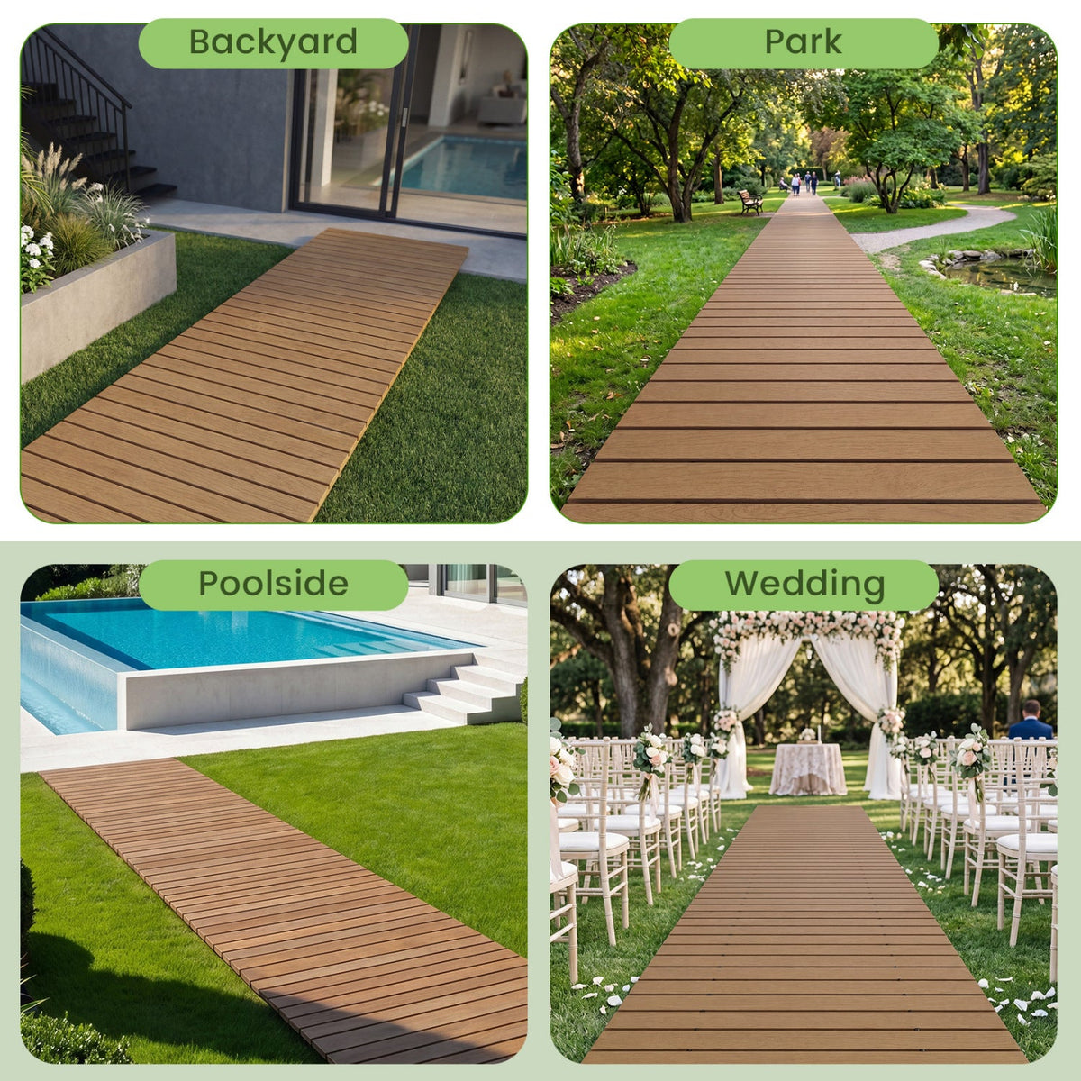 8 Feet Outdoor Pathway Straight Roll-Out Patio Boardwalk-Brown