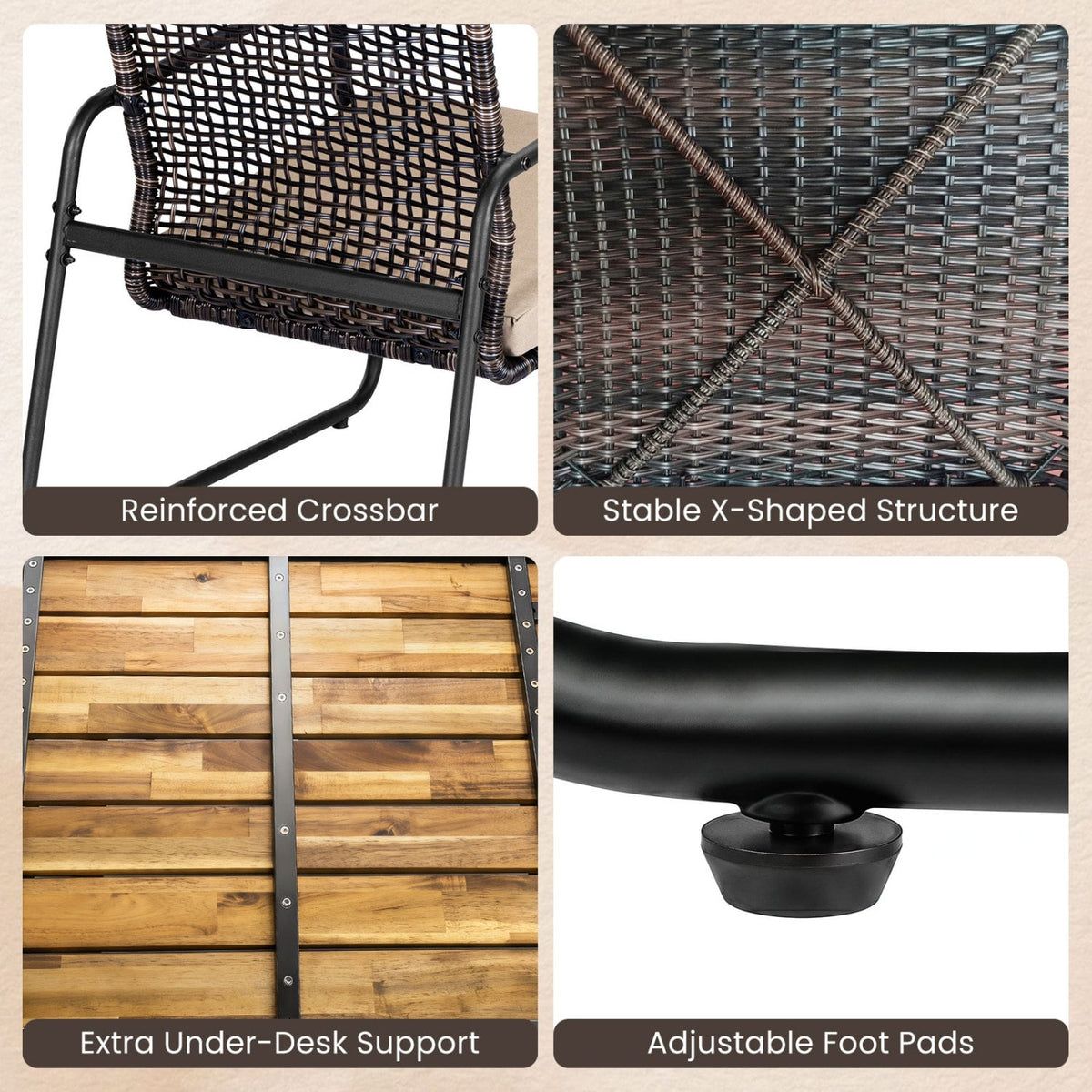 8 Piece Open Weave Wicker Patio Conversation Set with 2 Acacia Top Coffee Tables