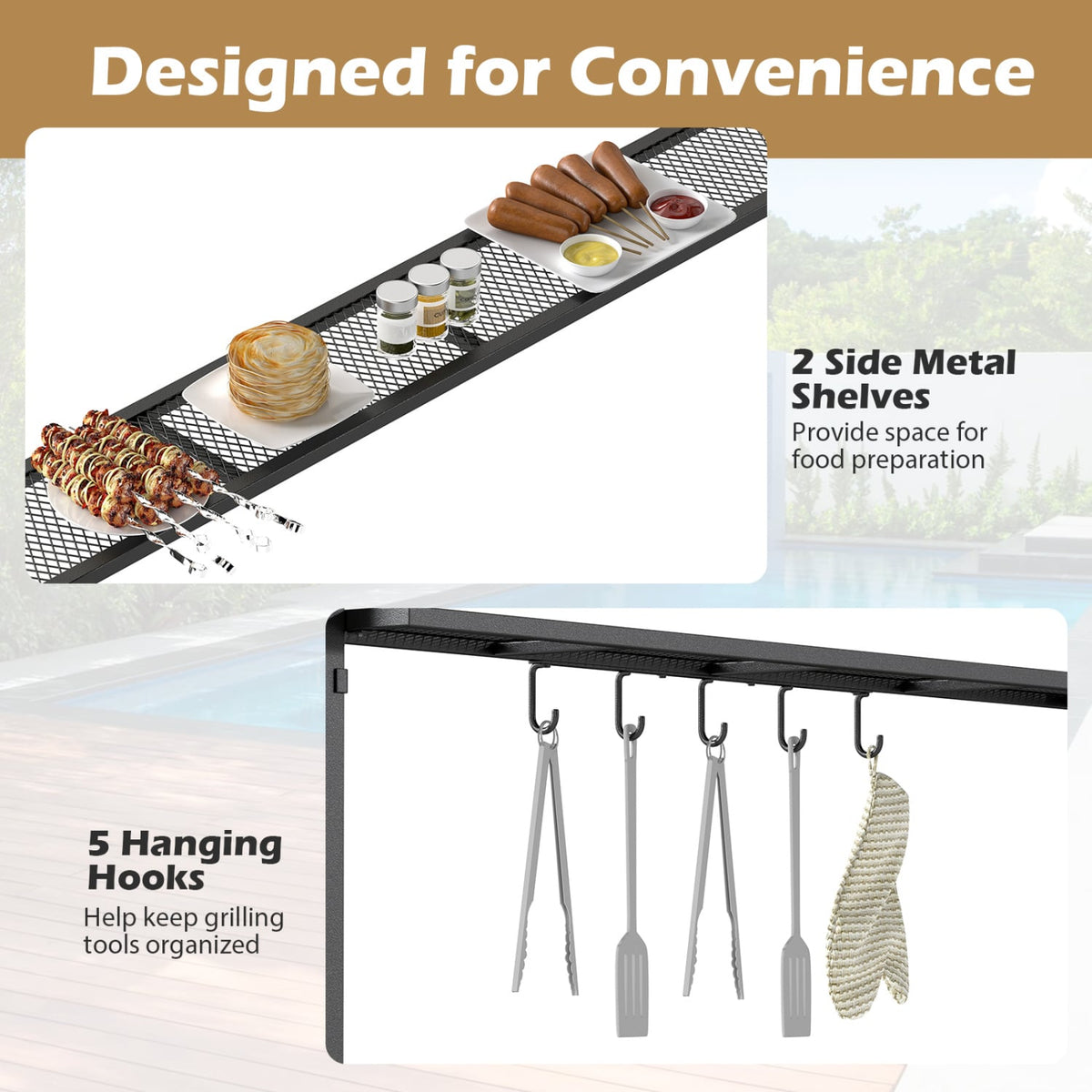 8 x 5 x 7 FT Grill Gazebo Outdoor BBQ Canopy with Metal Frame-Gray