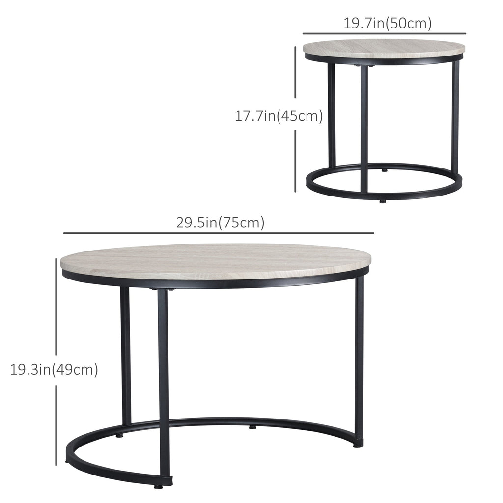 Nesting Tables, 29" Round Coffee Table Set of 2, Modern Side Tables for Living Room with Metal Base, Rustic Brown
