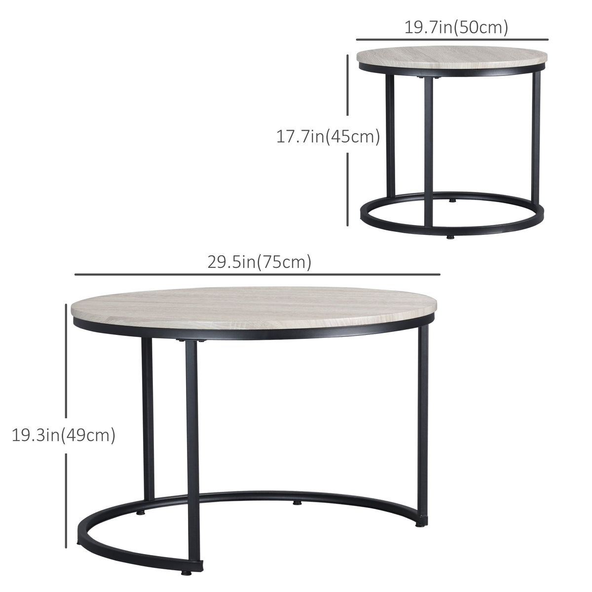 Nesting Tables, 29" Round Coffee Table Set of 2, Modern Side Tables for Living Room with Metal Base, Rustic Brown