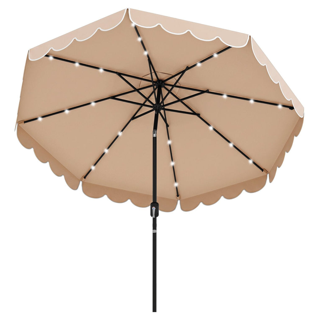 9.3 Feet Solar Patio Umbrella with 24 LED Lights Vented Top and Ruffles-Beige