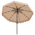 9.3 Feet Solar Patio Umbrella with 24 LED Lights Vented Top and Ruffles-Beige