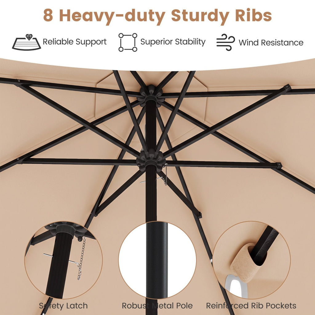 9.3 Feet Solar Patio Umbrella with 24 LED Lights Vented Top and Ruffles-Beige