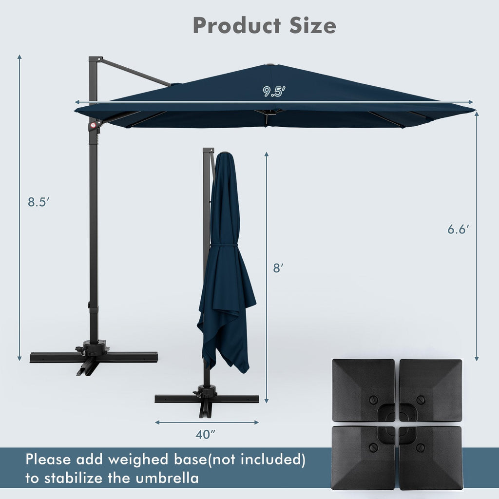 9.5 Feet Square Patio Cantilever Umbrella with 360° Rotation-Navy