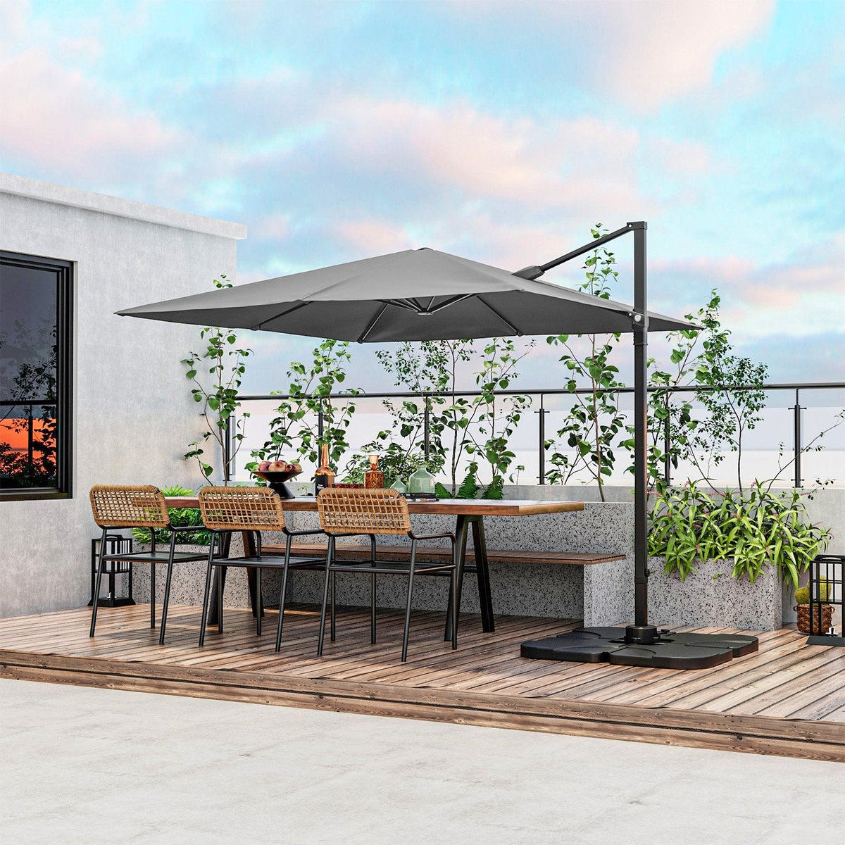 9.5 Feet Square Patio Cantilever Umbrella with 360° Rotation-Gray