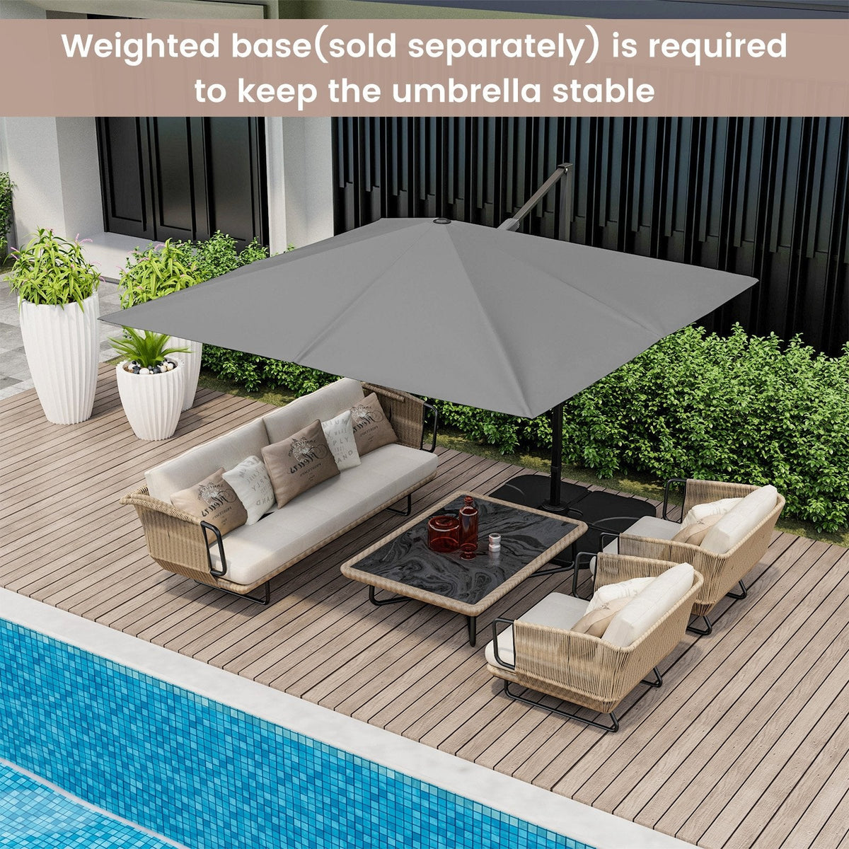 9.5 Feet Square Patio Cantilever Umbrella with 360° Rotation-Gray