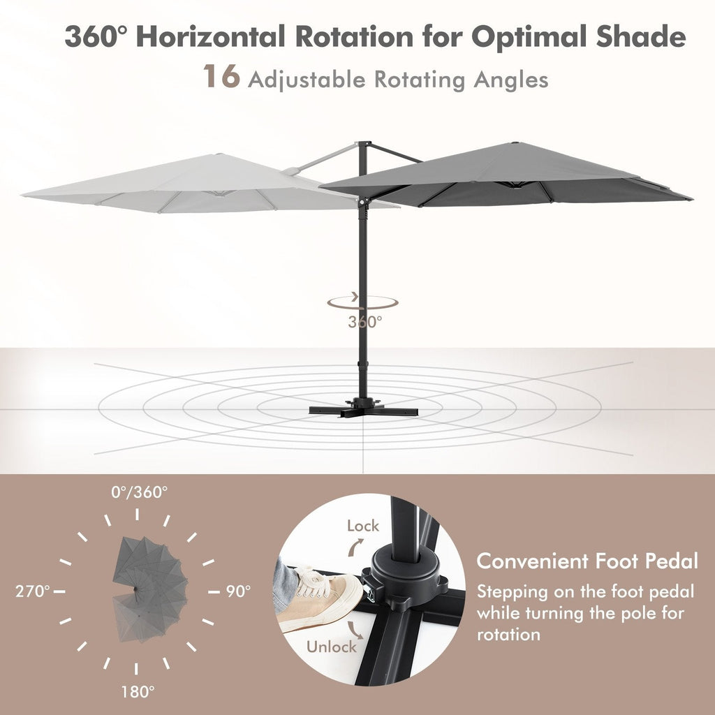 9.5 Feet Square Patio Cantilever Umbrella with 360° Rotation-Gray